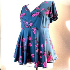 Torrid Teal and Magenta Floral Blouse